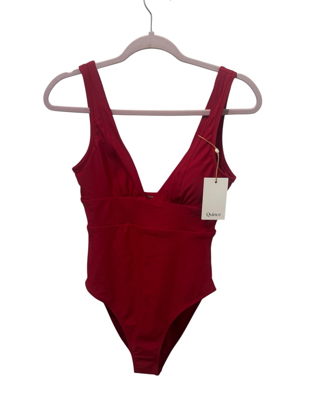 Quince Italian Plunge One Piece Swimsuit Red Small